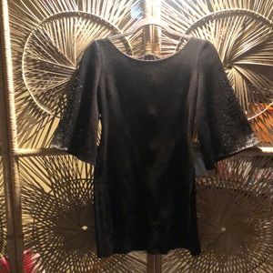 St. John Black Wool dress with bell sleeve detail